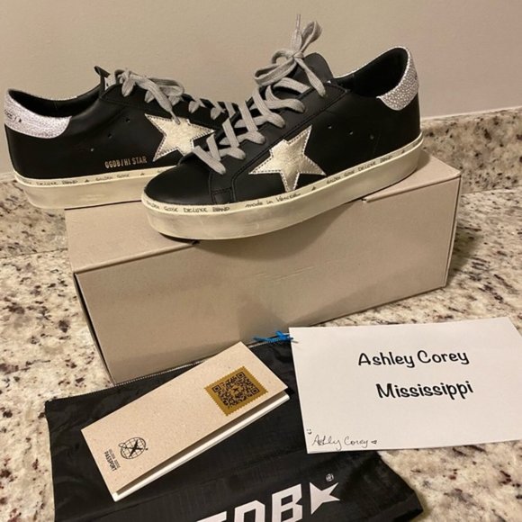 Golden Goose Hi Star Black and Silver Size
